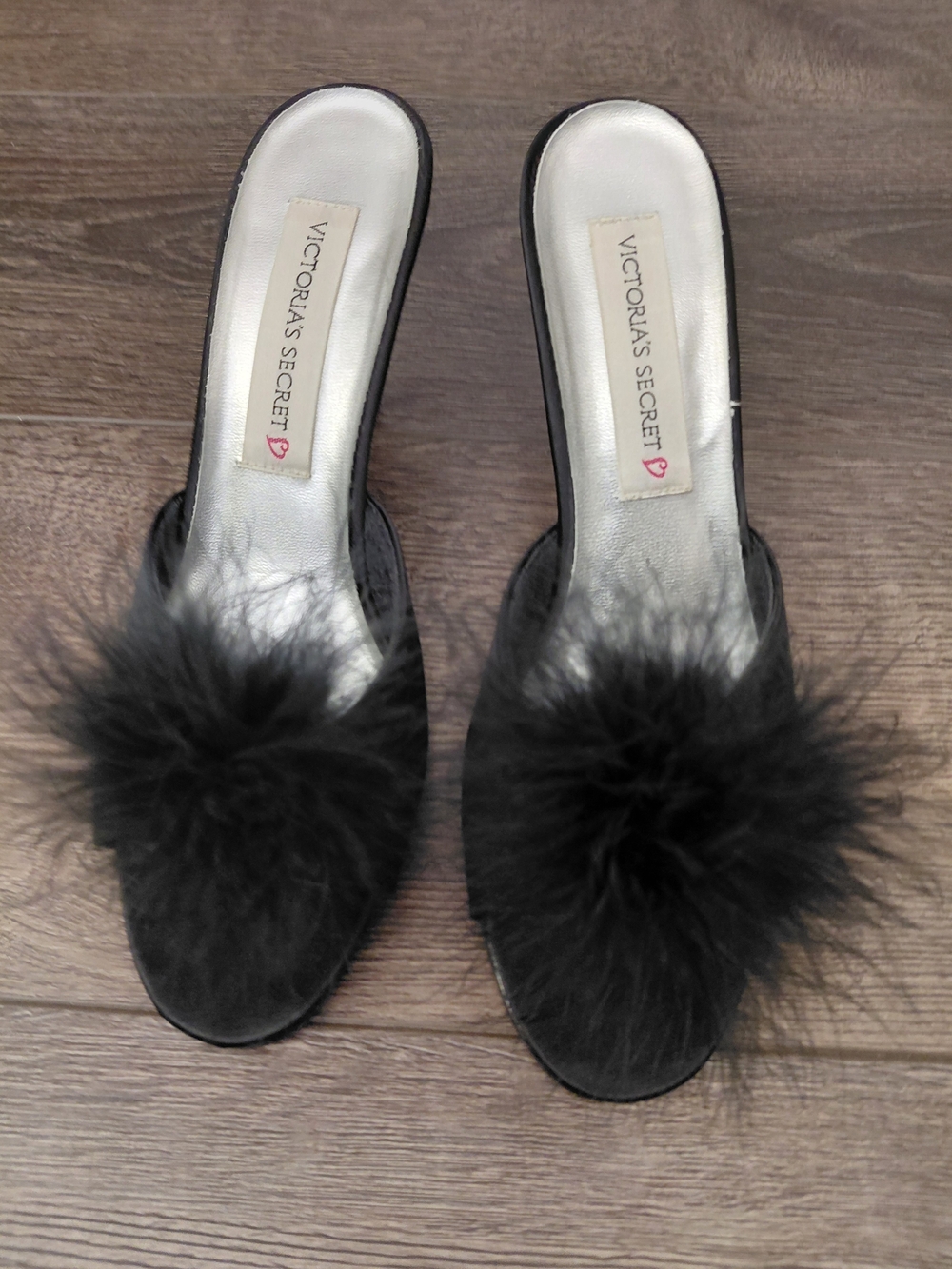 Victoria's Secret Black Fur Slide Heels